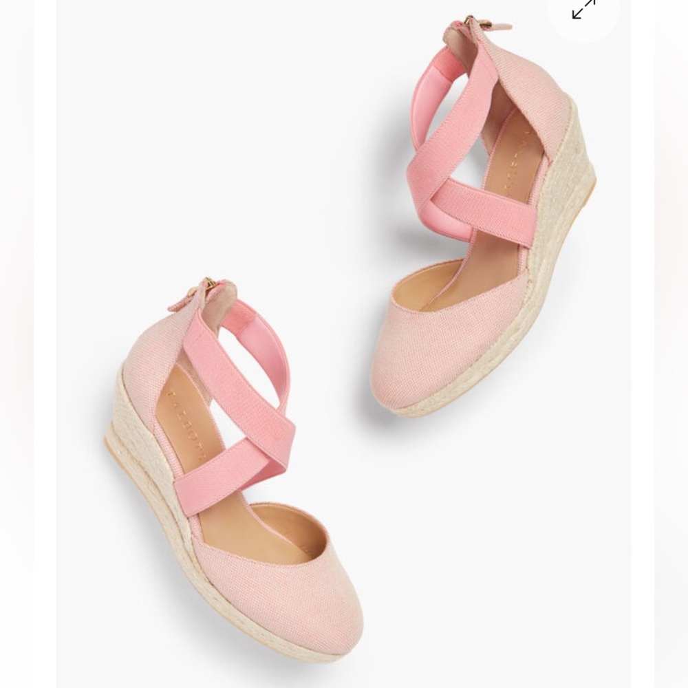 TALBOTS LYNDSAY D'ORSAY ESPADRILLE WEDGES -‎ COTTON TWO-TONE Pink 7.5